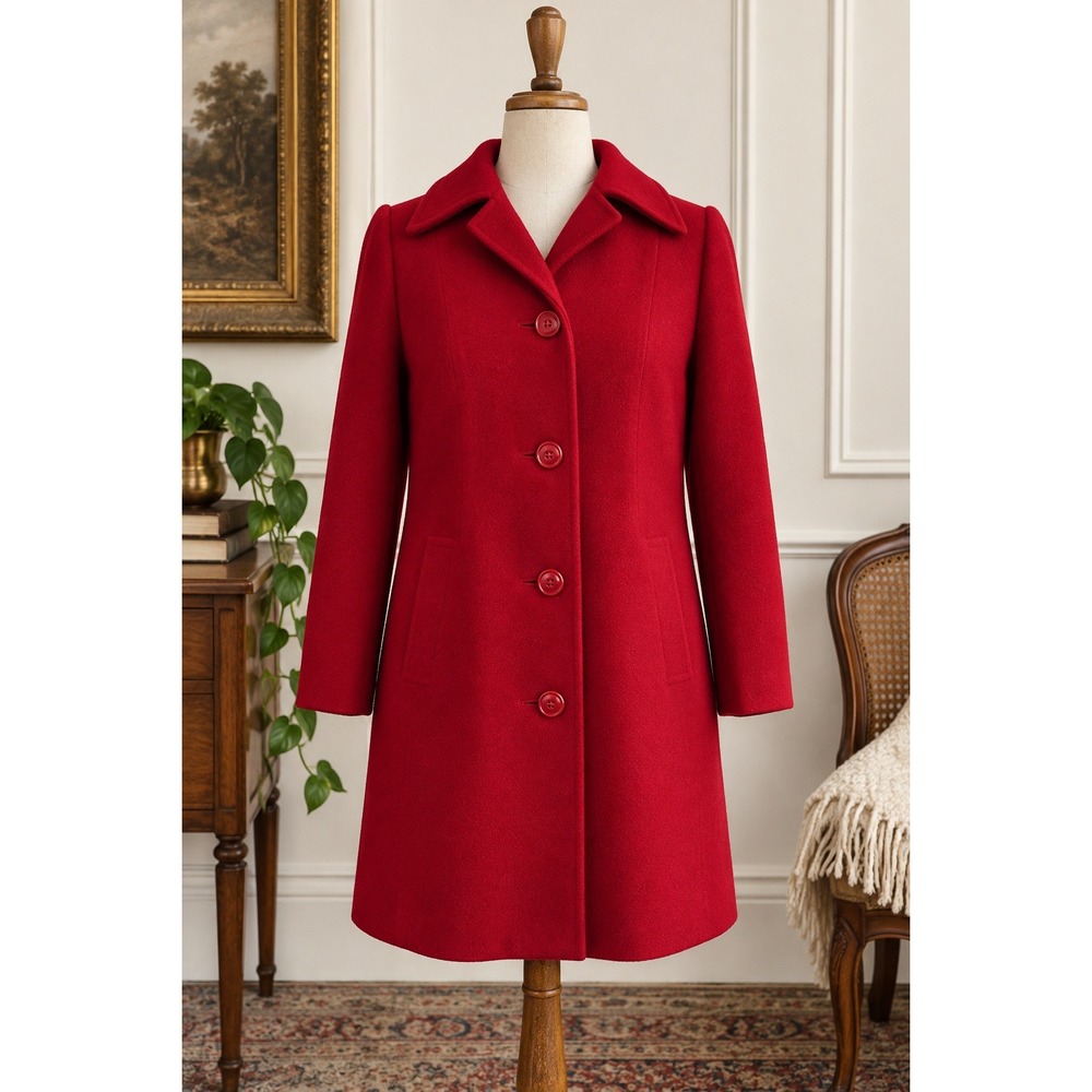 Vintage 1960s Red Wool Mod Swing Coat A-Line Fully Lined Made in Canada Sz 10